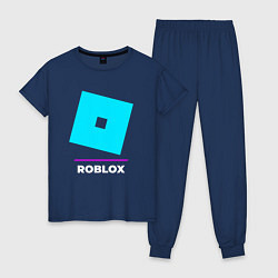 Пижама хлопковая женская Символ Roblox в неоновых цветах, цвет: тёмно-синий