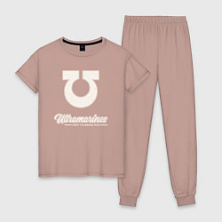 Пижама хлопковая женская Ультрамарины винтаж лого, цвет: пыльно-розовый