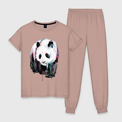 Пижама хлопковая женская Панда - акварель, цвет: пыльно-розовый