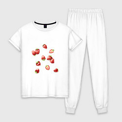 Пижама хлопковая женская Клубничная россыпь, цвет: белый
