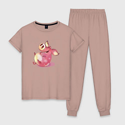 Пижама хлопковая женская Свинка хохочет, цвет: пыльно-розовый