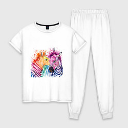 Пижама хлопковая женская Zebras, цвет: белый
