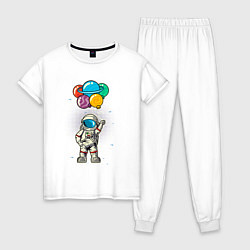 Пижама хлопковая женская Космонавт на воздушных шариках, цвет: белый