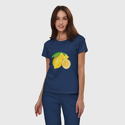 Пижама хлопковая женская Сочные лимоны, цвет: тёмно-синий — фото 2
