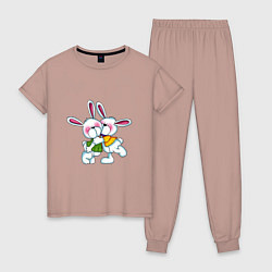 Пижама хлопковая женская Пара влюбленных заек, цвет: пыльно-розовый