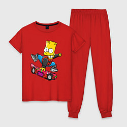 Пижама хлопковая женская Барт Симпсон - крутой скейтбордист, цвет: красный