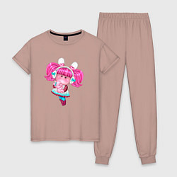 Пижама хлопковая женская Маленькая девочка с розовыми волосами, цвет: пыльно-розовый