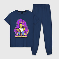 Пижама хлопковая женская Гомер Симпсон - страстный любитель пончиков, цвет: тёмно-синий