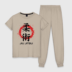 Пижама хлопковая женская Jiu jitsu red splashes logo, цвет: миндальный