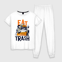 Пижама хлопковая женская Ешь мусор - мусорная панда, цвет: белый