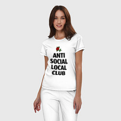Пижама хлопковая женская Anti social local club, цвет: белый — фото 2