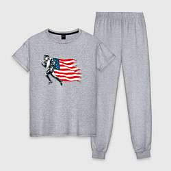 Пижама хлопковая женская Американский футбол с флагом США, цвет: меланж