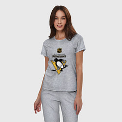 Пижама хлопковая женская Питтсбург Пингвинз НХЛ логотип, цвет: меланж — фото 2