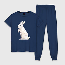 Пижама хлопковая женская Белый милый кролик, цвет: тёмно-синий