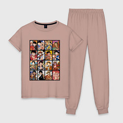 Пижама хлопковая женская Такой разный Луффи - One Piece, цвет: пыльно-розовый