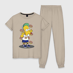 Пижама хлопковая женская Барт Симпсон показывает язык, цвет: миндальный