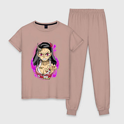 Пижама хлопковая женская Незуко Клинок рассекающий демонов, цвет: пыльно-розовый