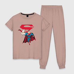 Пижама хлопковая женская Крипто и Супермен с лого DC Лига Суперпитомцы, цвет: пыльно-розовый