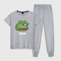 Пижама хлопковая женская Sad Pepe art, цвет: меланж