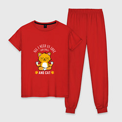 Пижама хлопковая женская Yoga - Cat, цвет: красный