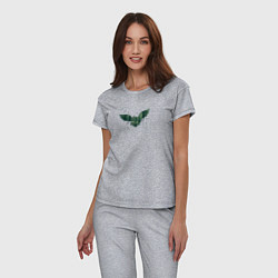 Пижама хлопковая женская Летящая сова в тенистом зеленом лесу, цвет: меланж — фото 2