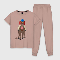 Пижама хлопковая женская Гонщик на лошади, цвет: пыльно-розовый