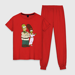 Пижама хлопковая женская Homer and Marge in Shrek style, цвет: красный