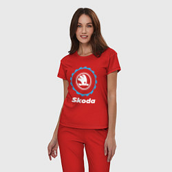 Пижама хлопковая женская Skoda в стиле Top Gear, цвет: красный — фото 2