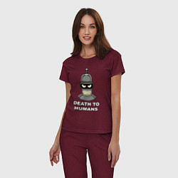Пижама хлопковая женская Bender - death to humans, цвет: меланж-бордовый — фото 2