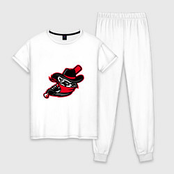 Пижама хлопковая женская Енот с бейсбольной битой, цвет: белый