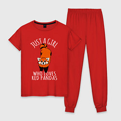 Пижама хлопковая женская Просто девушка которая любит красных панд, цвет: красный