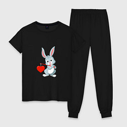 Пижама хлопковая женская Влюблённый кролик, цвет: черный