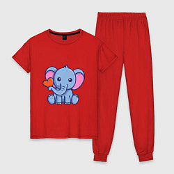 Пижама хлопковая женская Love Elephant, цвет: красный