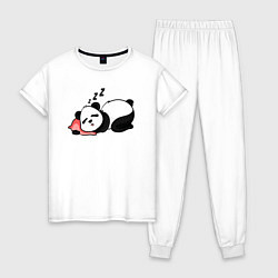 Пижама хлопковая женская Дрыхнущая панда, цвет: белый