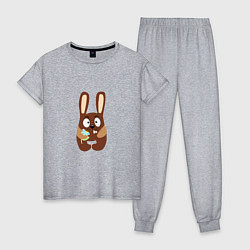 Пижама хлопковая женская Кролик с цветочком, цвет: меланж