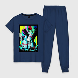 Пижама хлопковая женская Ребекка давит - Киберпанк аниме, цвет: тёмно-синий