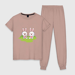 Пижама хлопковая женская Зайчишки, цвет: пыльно-розовый