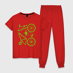 Пижама хлопковая женская Детали велосипеда, цвет: красный