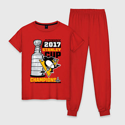 Пижама хлопковая женская Питтсбург Пингвинз НХЛ, цвет: красный