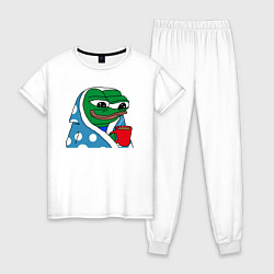 Пижама хлопковая женская Frog Pepe мем, цвет: белый