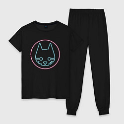 Пижама хлопковая женская Stray logo neon, цвет: черный