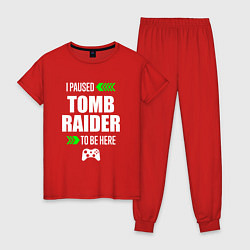 Пижама хлопковая женская I paused Tomb Raider to be here с зелеными стрелка, цвет: красный
