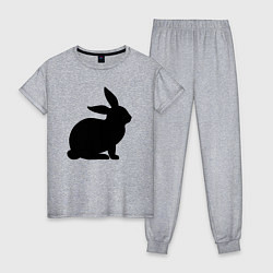 Пижама хлопковая женская Чёрный кролик - силуэт, цвет: меланж