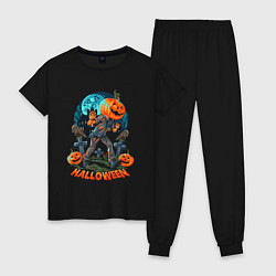Пижама хлопковая женская Halloween Pumpkin, цвет: черный