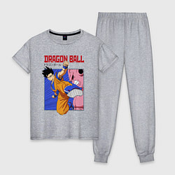 Пижама хлопковая женская Dragon Ball - Сон Гоку - Удар, цвет: меланж