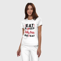 Пижама хлопковая женская Надпись: eat sleep Sally Face repeat, цвет: белый — фото 2