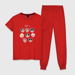 Пижама хлопковая женская Stray Kids Chibi, цвет: красный