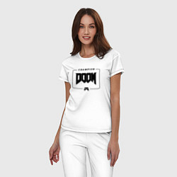 Пижама хлопковая женская Doom gaming champion: рамка с лого и джойстиком, цвет: белый — фото 2
