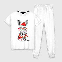 Пижама хлопковая женская Santa Rabbit - Merry Christmas!, цвет: белый