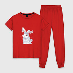 Пижама хлопковая женская Пушистый кролик, цвет: красный